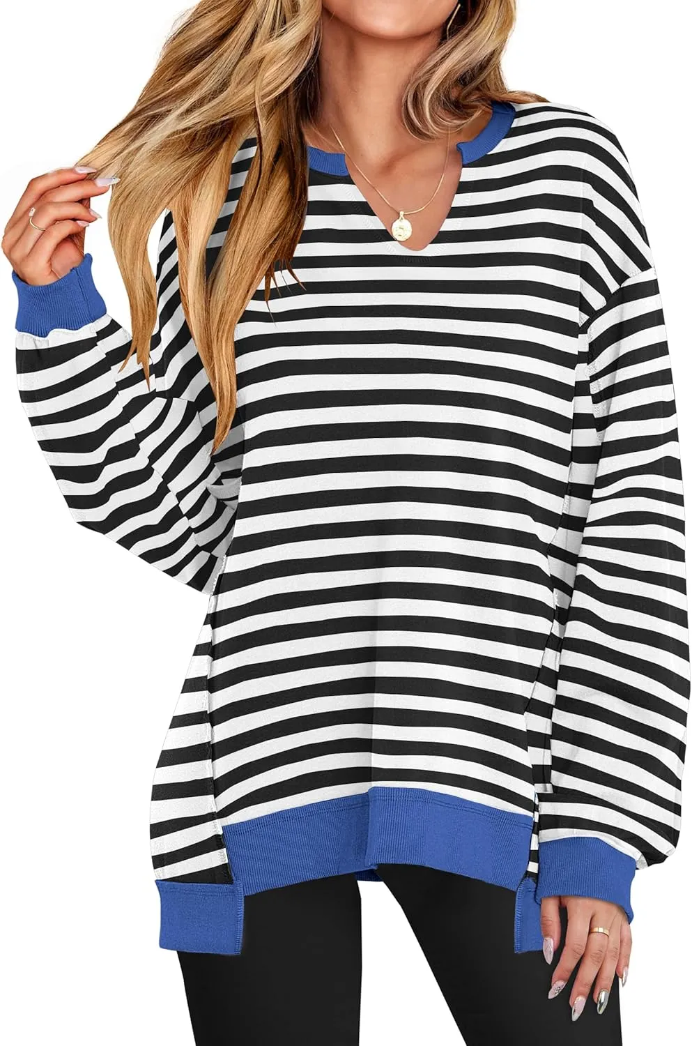 ANRABESS Womens Oversized Sweatshirts V Neck Long Sleeve Tunic Lightweight Pullover Shirts 2025 Fall Tops Teen Girls Outfits