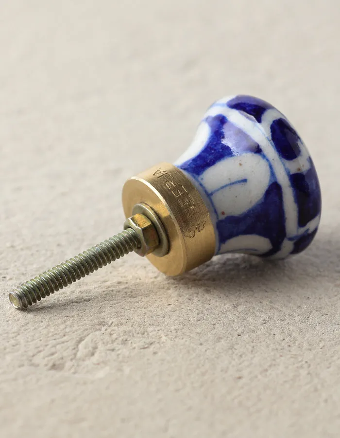 Antique Blue Ceramic Blue Pottery Door Knob With White Print