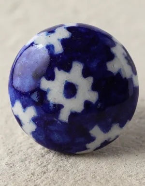 Antique Blue Ceramic Blue Pottery Door Knob With White Print