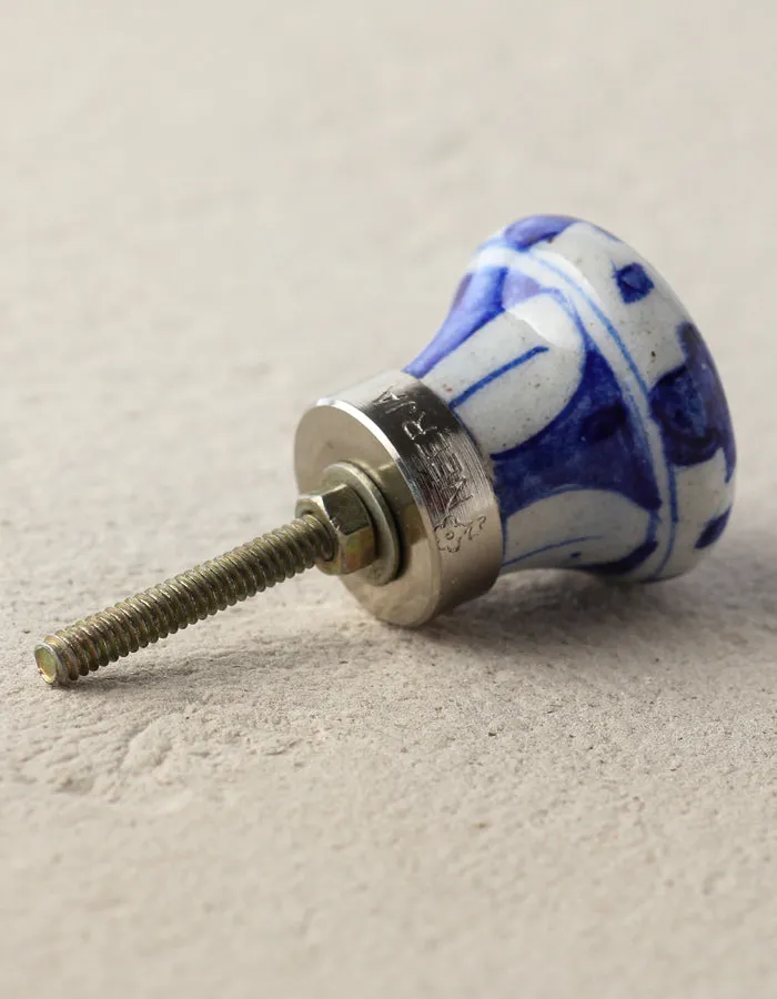 Antique Blue Ceramic Blue Pottery Door Knob With White Print
