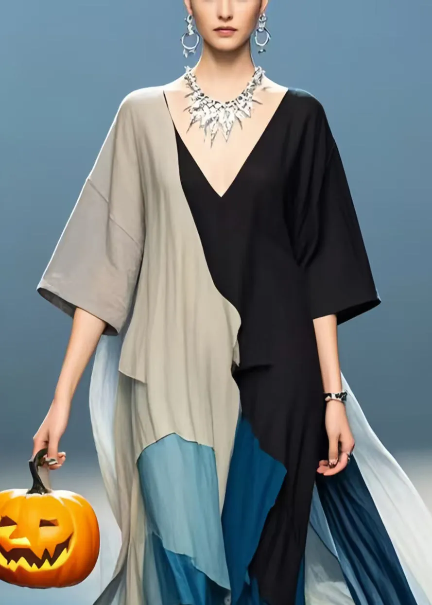 Art Asymmetrical Patchwork Cotton Loose Dress Summer