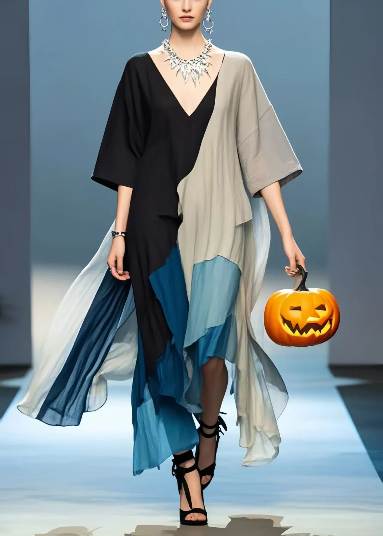 Art Asymmetrical Patchwork Cotton Loose Dress Summer