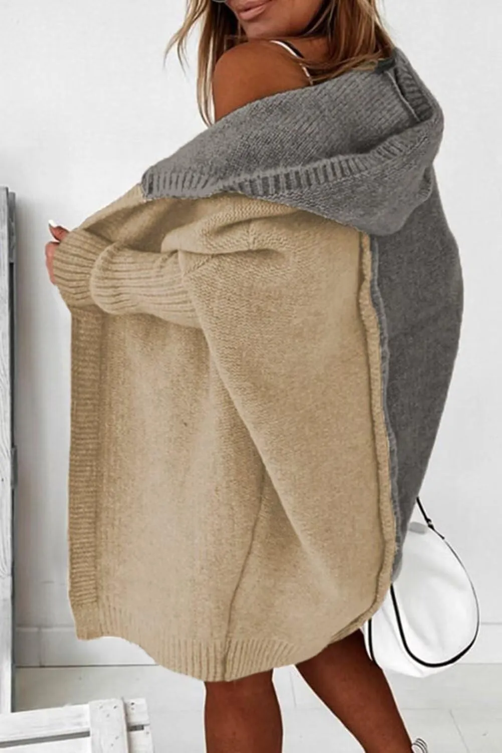 Astylish Women 2025 Open Front Long Sleeve Hooded Knit Cardigan Sweaters Color Block Outwear Coats