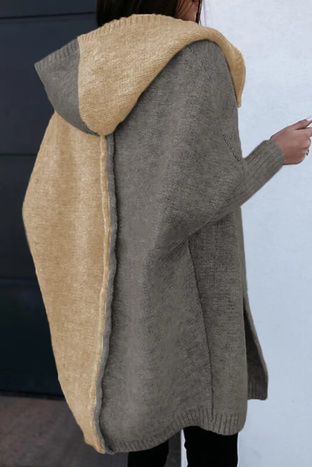 Astylish Women 2025 Open Front Long Sleeve Hooded Knit Cardigan Sweaters Color Block Outwear Coats