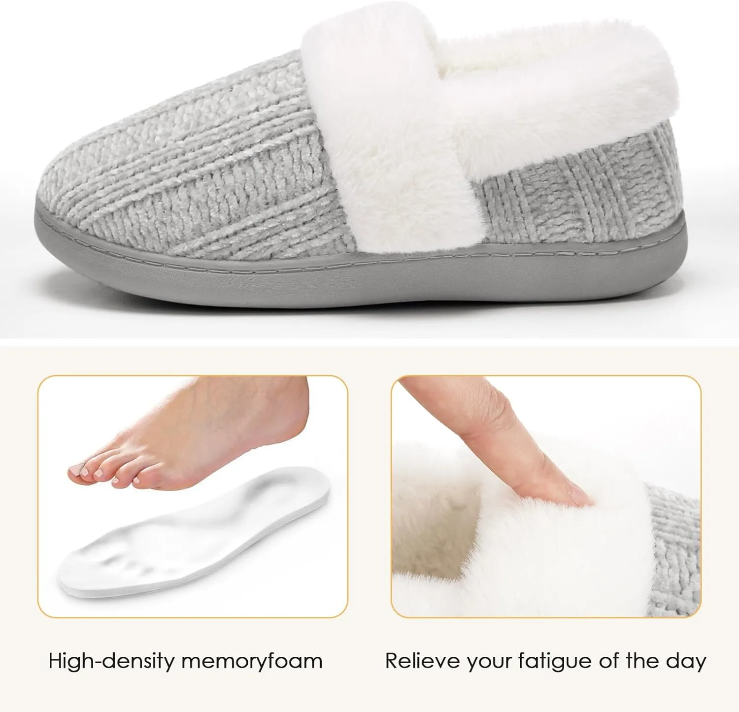 ATHMILE House Slippers for Women Memory Foam Closed Back House Shoes Outdoor Indoor Bedroom Slippers Chenille Knit Fleece Fuzzy Comfy Cozy