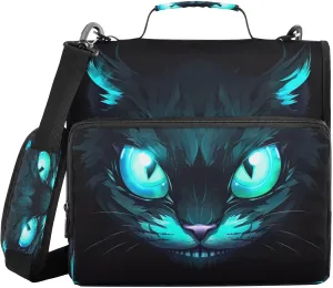ATTX Blue Neon Cat Eye Zipper Binder with Adjustable Padded Strap - 3 Ring 500 Sheet Capacity Binder Bag with Multi-Pocket Organizer, Fits 12 Inch Laptop#320