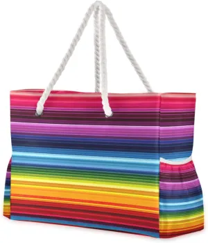 ATTX Colorful Mexico Stripe Beach Bags for Women - Large Beach Bags with Zipper Waterproof Sandproof Swim Pool Bag Large Tote#150