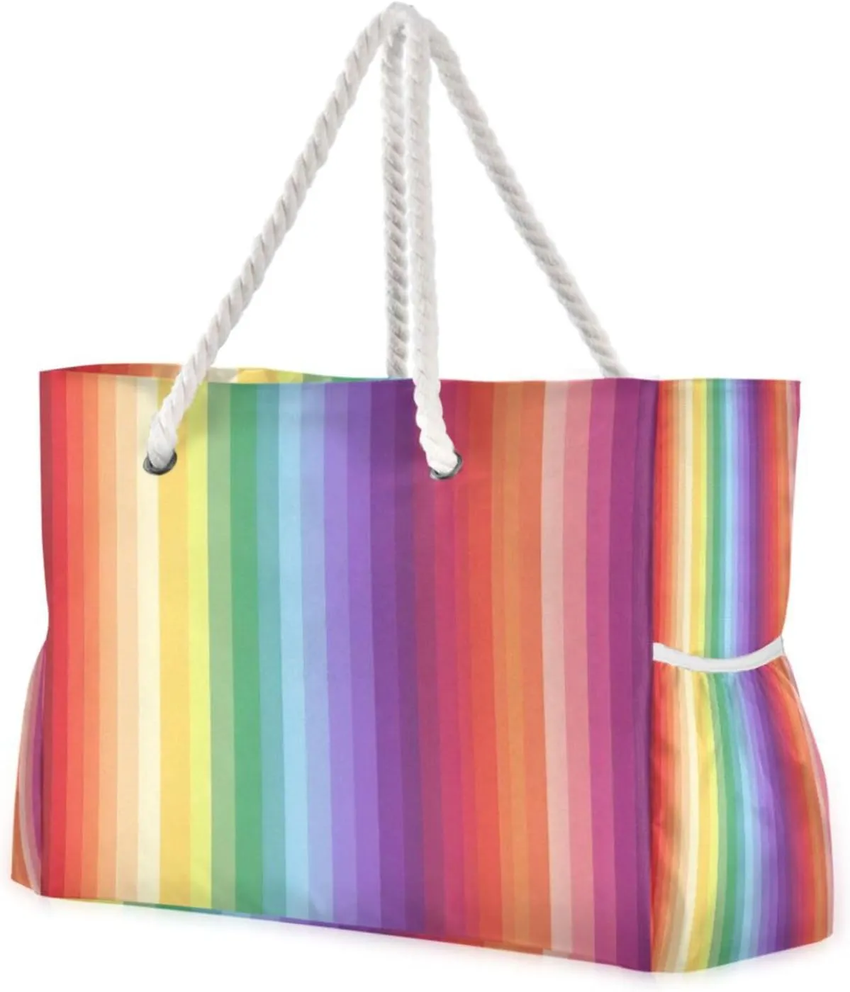 ATTX Rainbow Stripe Beach Bags for Women - Large Beach Bags with Zipper Waterproof Sandproof Swim Pool Bag Large Tote#347