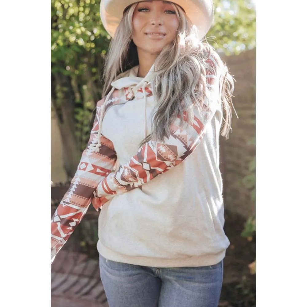 Azura Exchange Western Aztec Print Patchwork Double 	Hood Hoodie