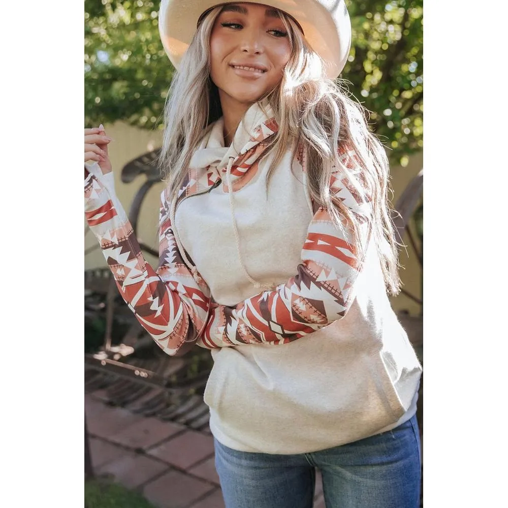Azura Exchange Western Aztec Print Patchwork Double 	Hood Hoodie