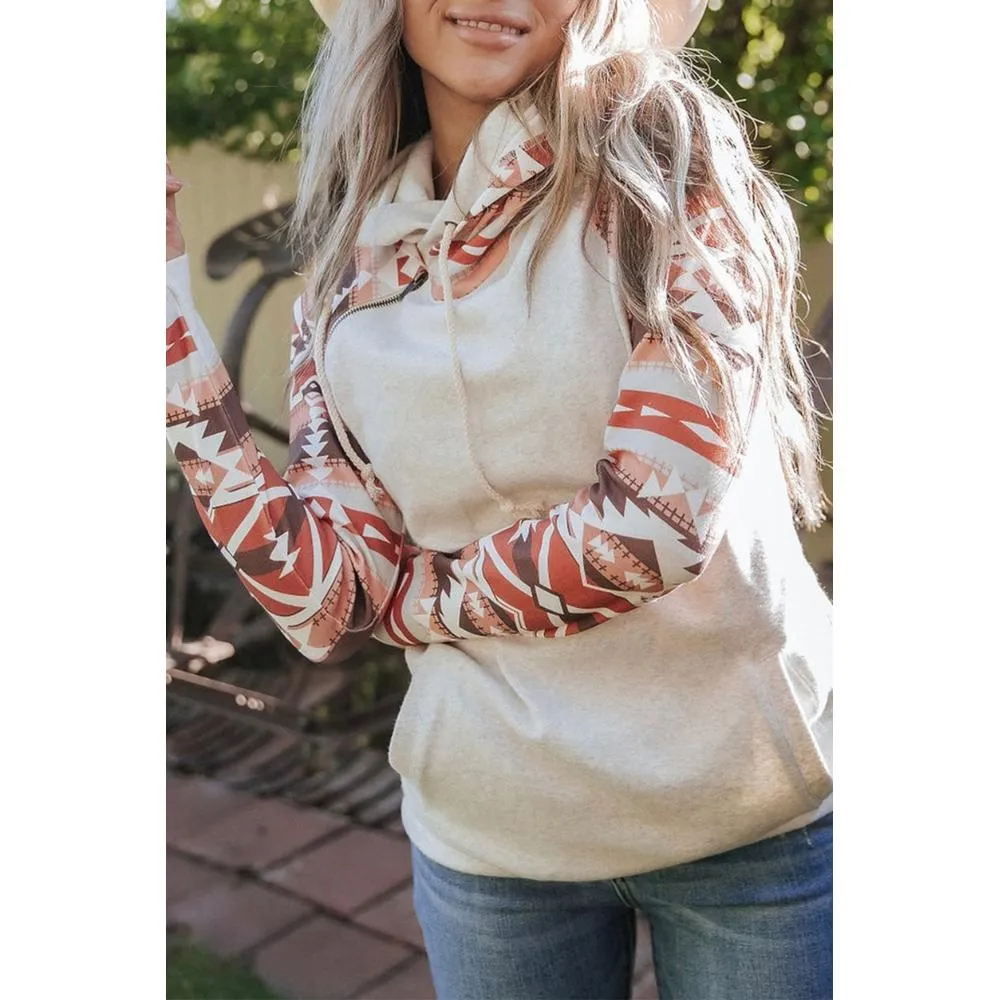 Azura Exchange Western Aztec Print Patchwork Double 	Hood Hoodie