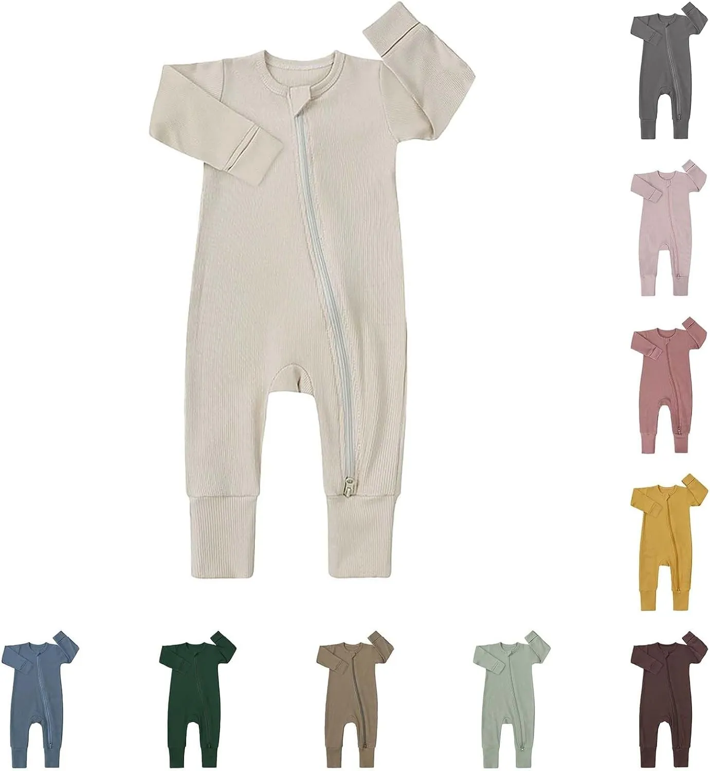 Baby Romper Rayon Long Sleeve Footless 2 Way Zipper Summer Jumpsuit Outfits 0 to 24 Months