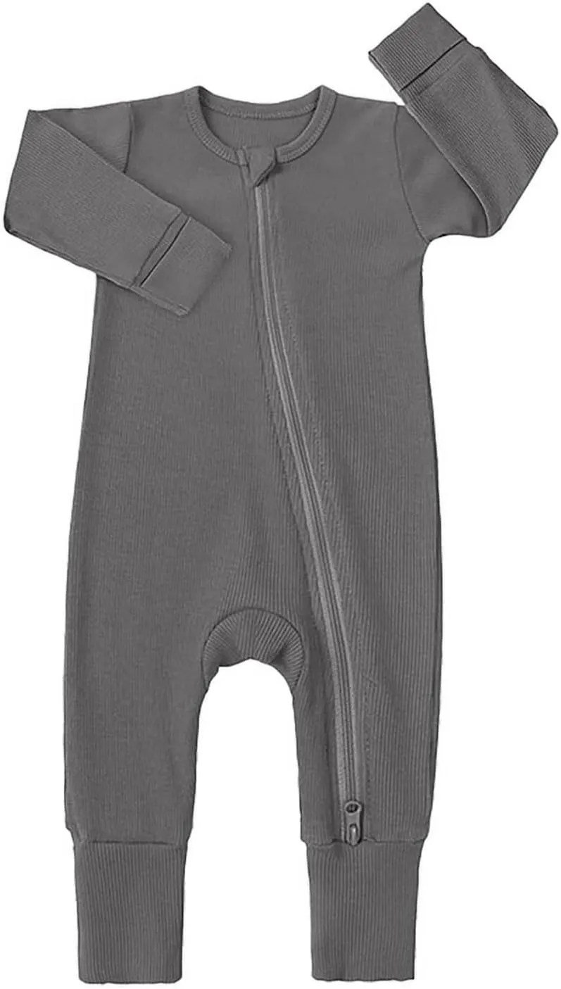 Baby Romper Rayon Long Sleeve Footless 2 Way Zipper Summer Jumpsuit Outfits 0 to 24 Months