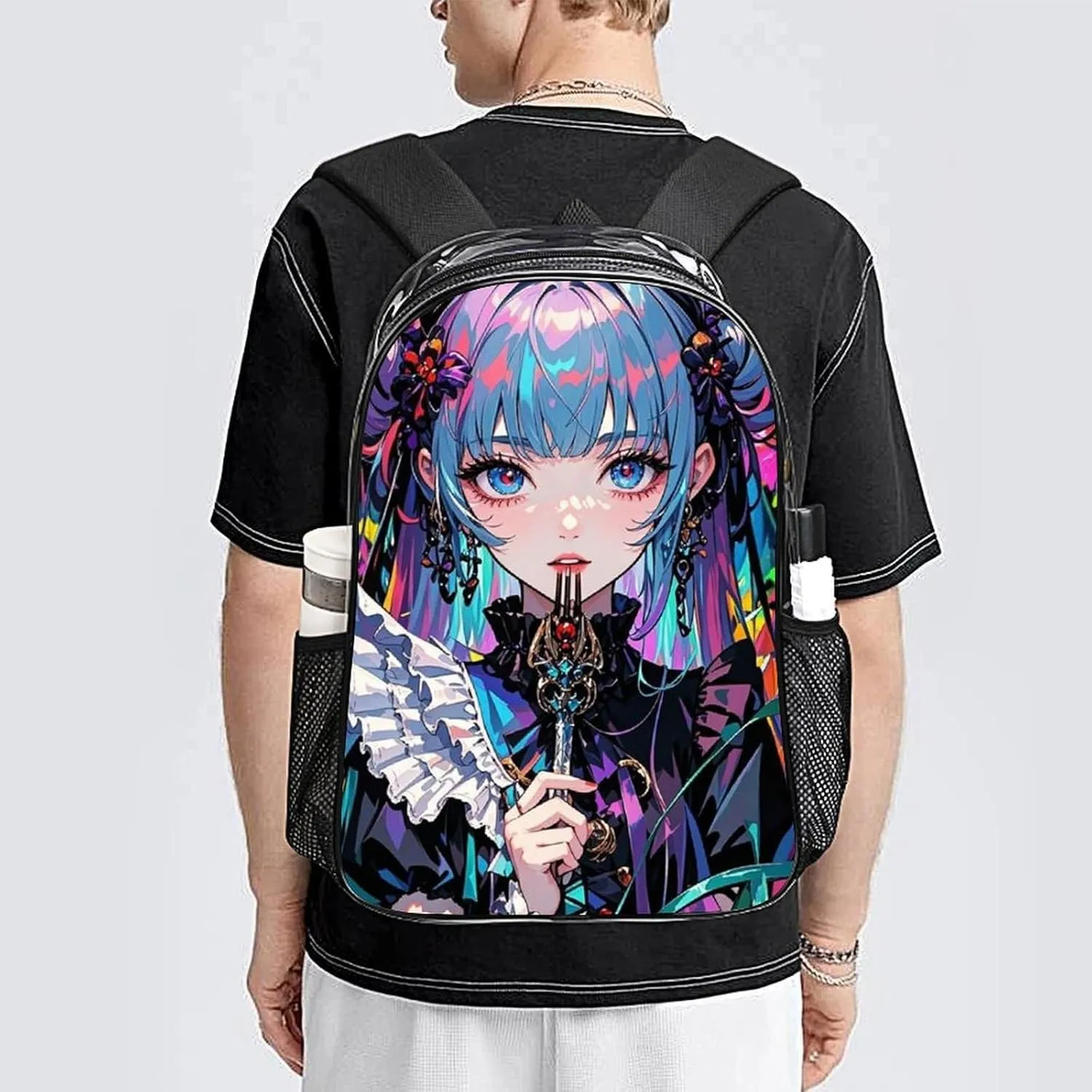 Backpack Anti-Theft Multipurpose Large Capacity Carry On Bag - Beautiful Gothic Women Neon Art Camping Outdoor Backpack Transparent Bag