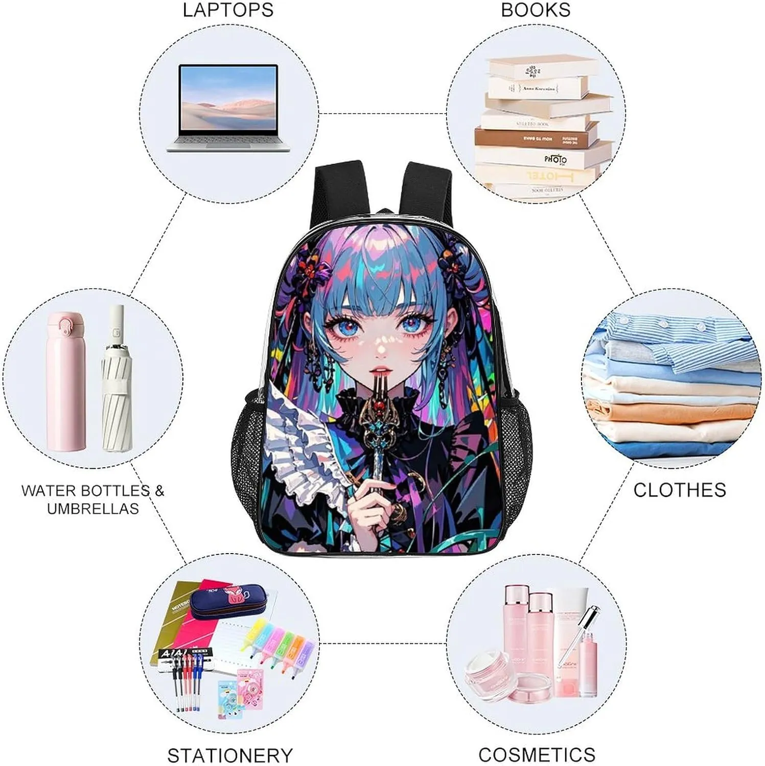 Backpack Anti-Theft Multipurpose Large Capacity Carry On Bag - Beautiful Gothic Women Neon Art Camping Outdoor Backpack Transparent Bag