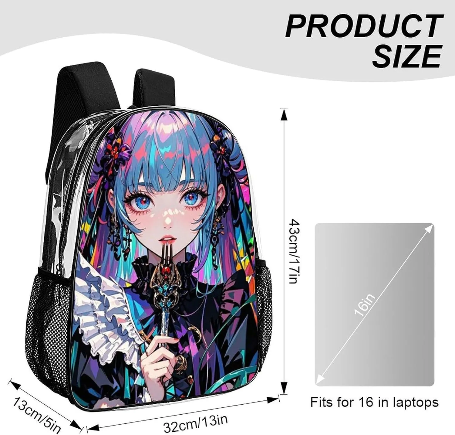 Backpack Anti-Theft Multipurpose Large Capacity Carry On Bag - Beautiful Gothic Women Neon Art Camping Outdoor Backpack Transparent Bag