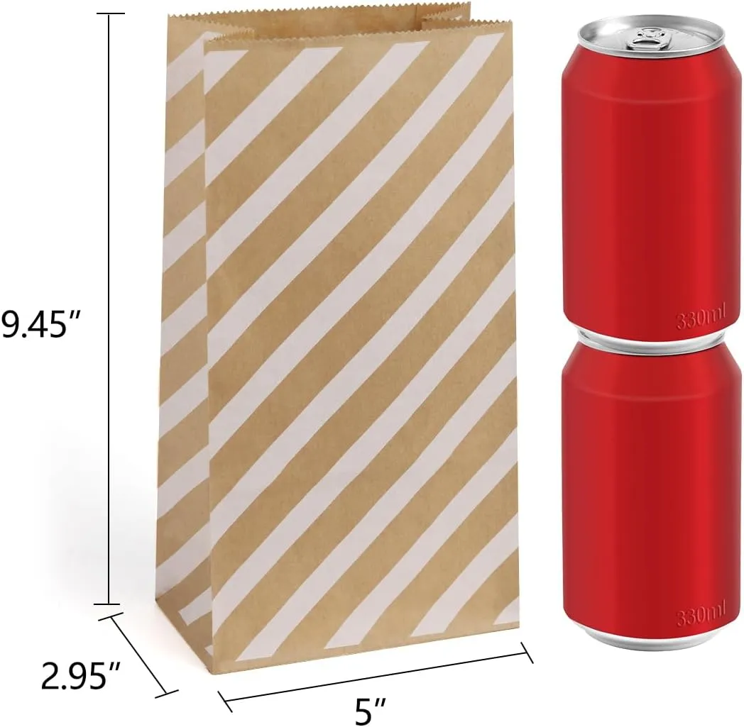 BagDream 4LB Small Paper Lunch Bags 5x2.95x9.45 Inches 100Pcs Kraft Brown Lunch Paper Bags with White Stripe for Craft, Snack, Gifts, Packing, Storage
