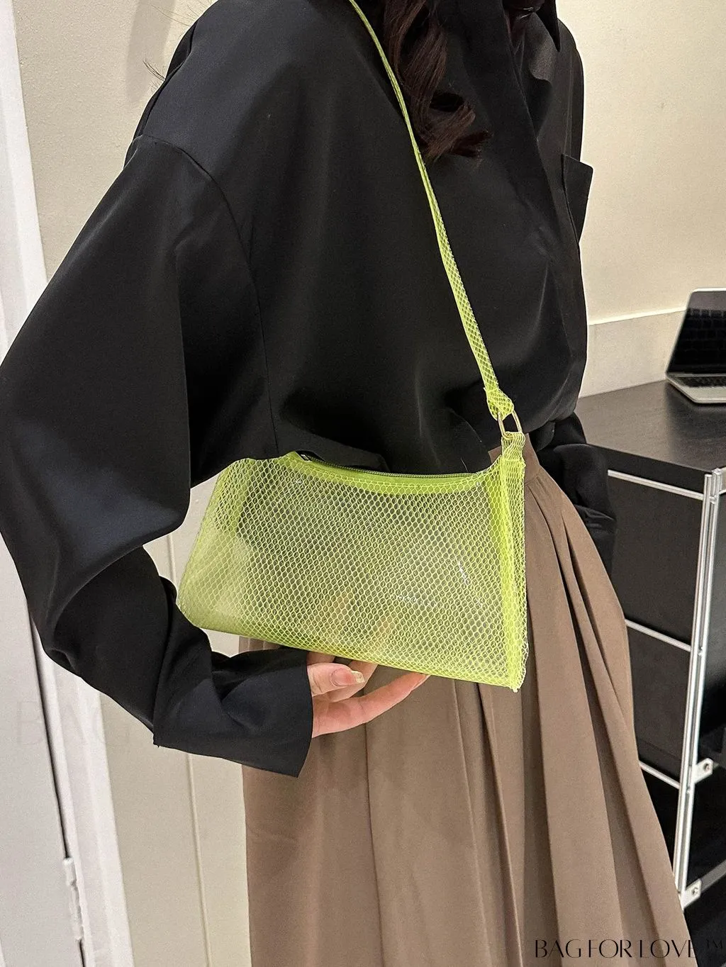 BagForLove - Neon Green PVC Baguette Bag with Stylish Zipper