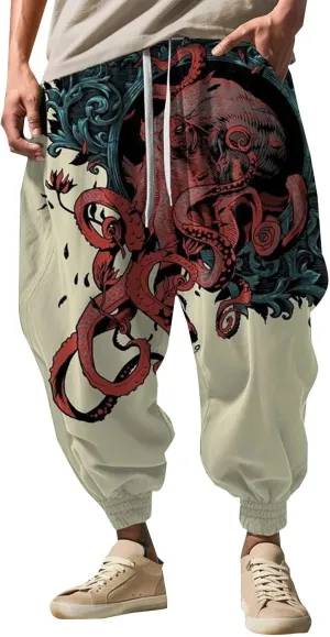 Baggy Wide Leg Pants Print Fashion Street Feel Casual Sweatpants Cargo Hippih Loose Fit Trousers Mens Harem Pants