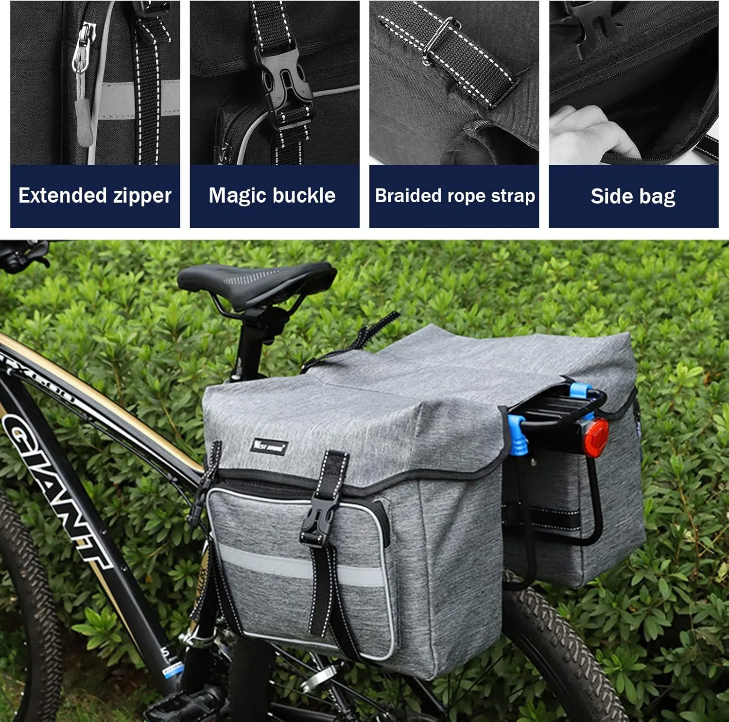 BAIGIO Bike Double Pannier Bags Waterproof Bicycle Rear Seat Panniers Pack with Reflective Stripe