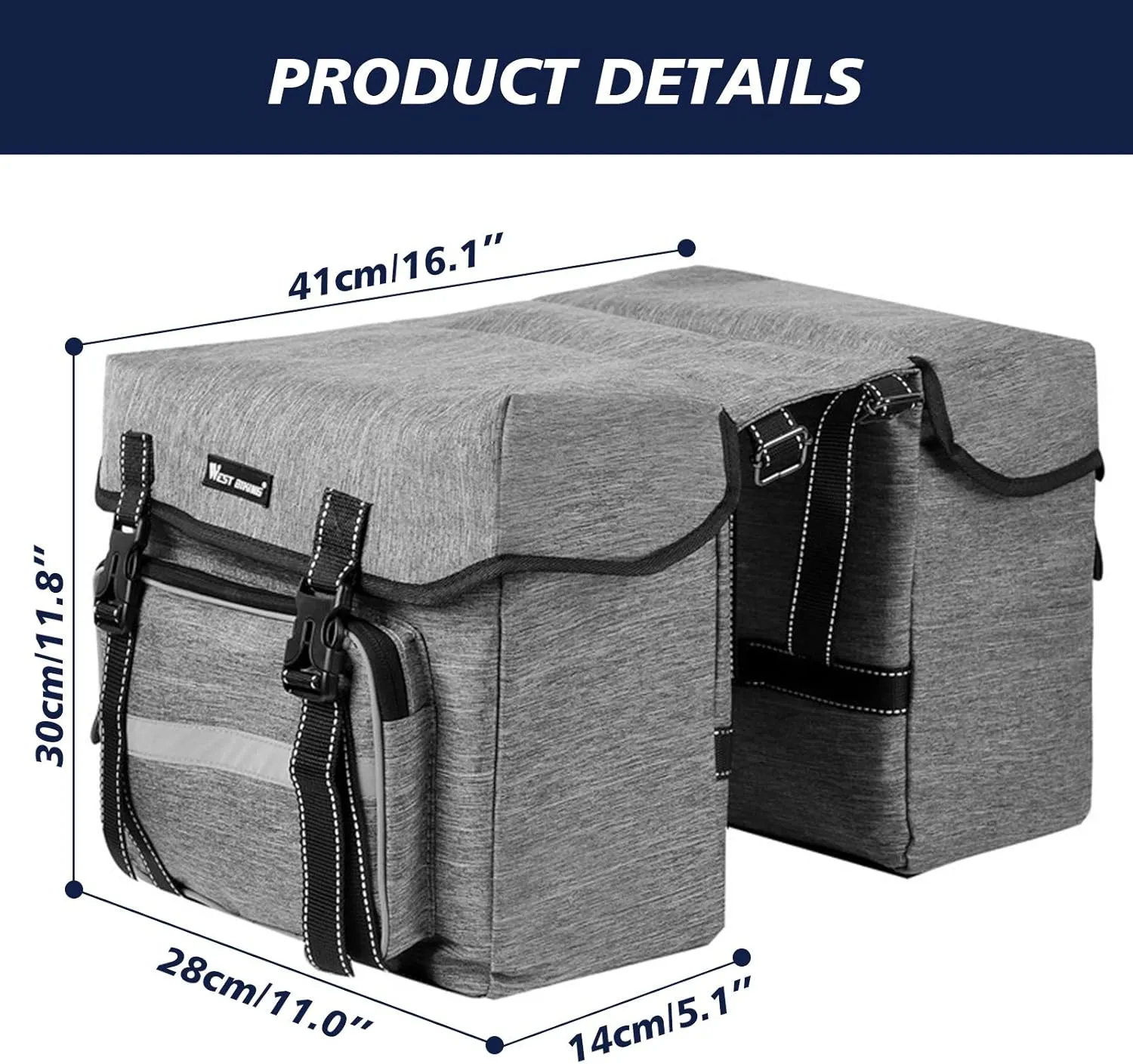 BAIGIO Bike Double Pannier Bags Waterproof Bicycle Rear Seat Panniers Pack with Reflective Stripe