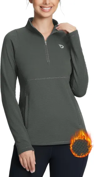 baleaf Women's Fleece Running Jackets Half Zip Pullover Thermal Shirts Athletic Cold Weather Gear Winter Zip Pockets