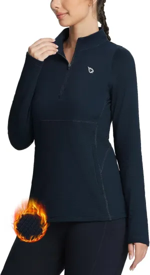 baleaf Women's Fleece Running Jackets Half Zip Pullover Thermal Shirts Athletic Cold Weather Gear Winter Zip Pockets