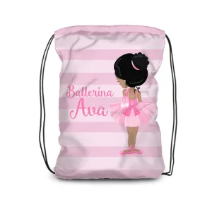 Ballet Drawstring Backpack - Pink Stripe Ballerina Bag