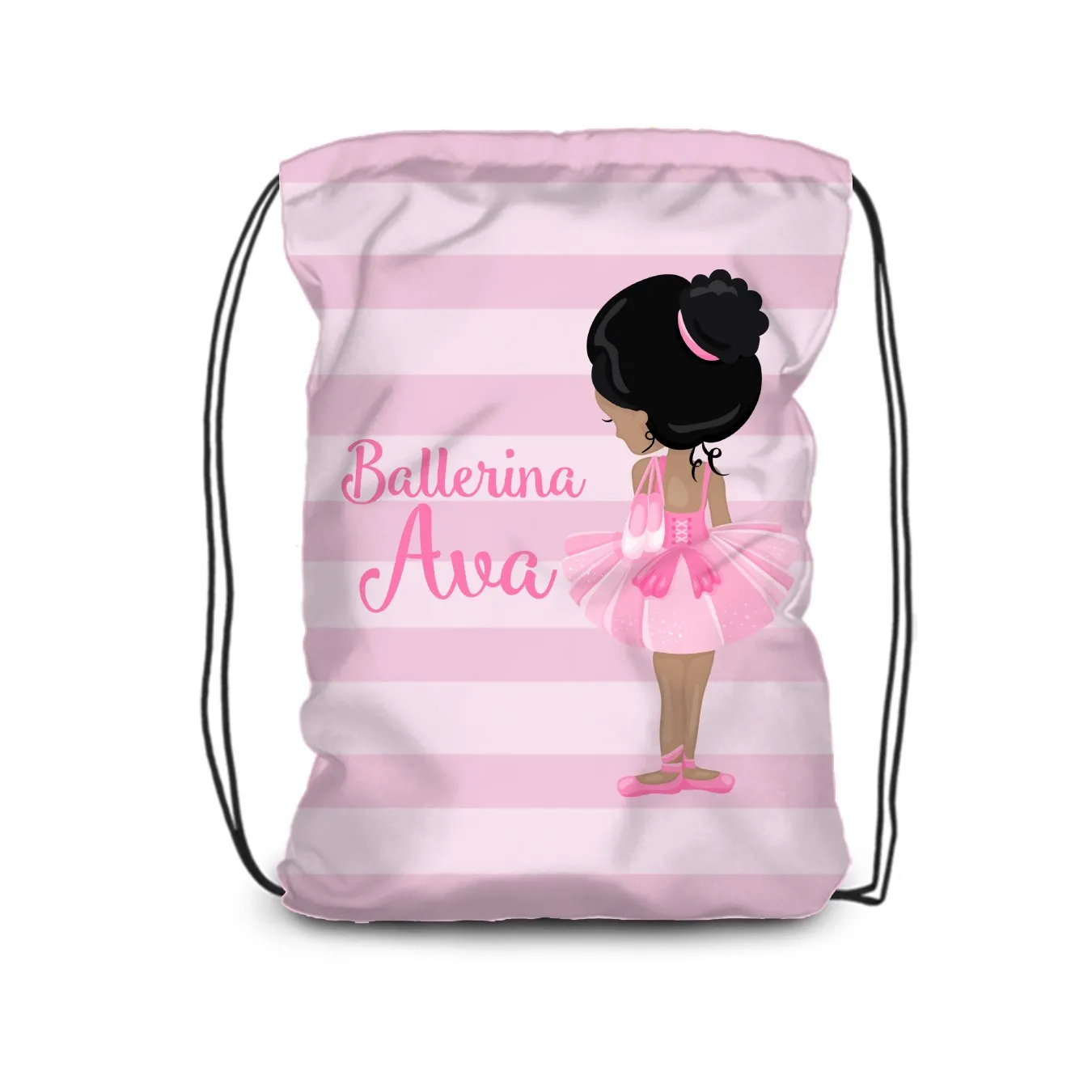 Ballet Drawstring Backpack - Pink Stripe Ballerina Bag