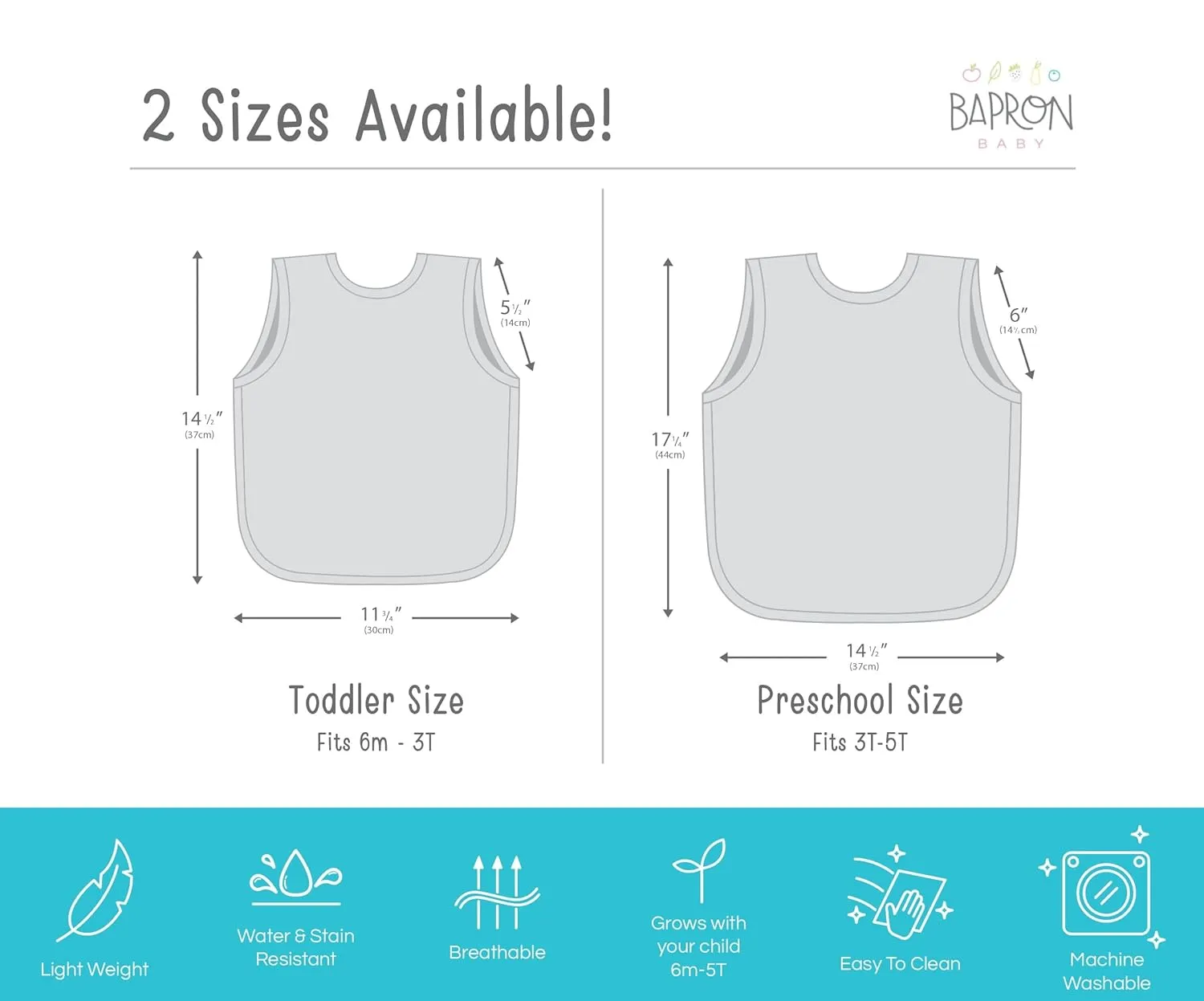 BapronBaby Fresh Lemon Bapron - No Neck Tie Safer Bib for Baby & Toddler - Soft Waterproof Stain Resistant - Machine Washable - Sz Baby/Toddler 6m-3T
