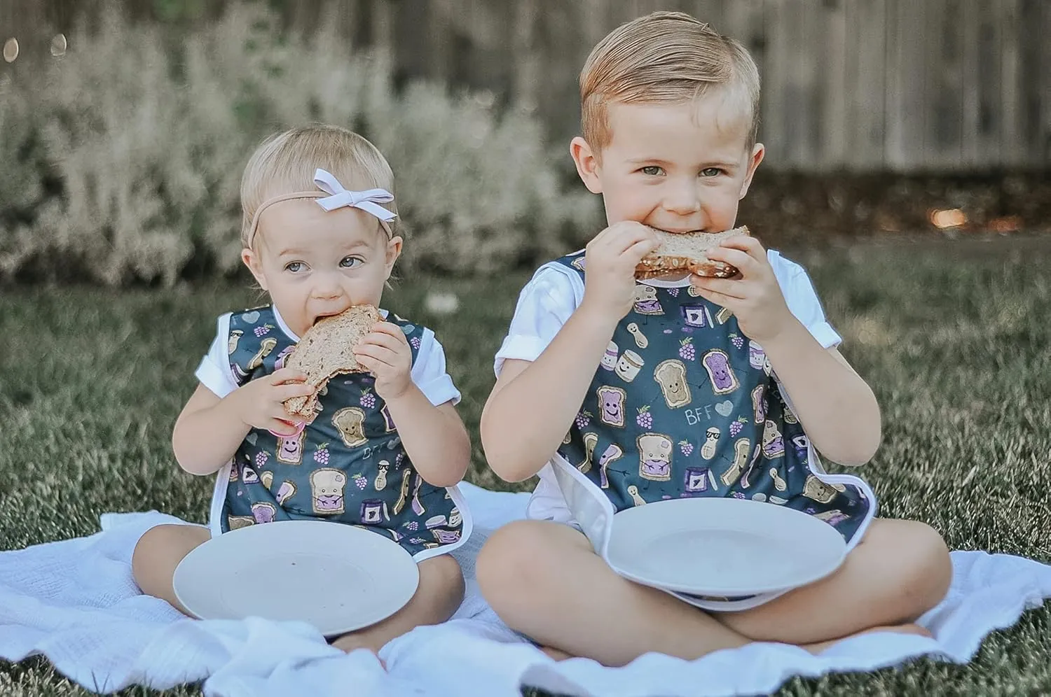 BapronBaby PBJ Pals Bapron - No Neck Tie Safer Bib for Baby & Toddler - Soft Waterproof Stain Resistant - Machine Washable - Sz Baby/Toddler 6m-3T