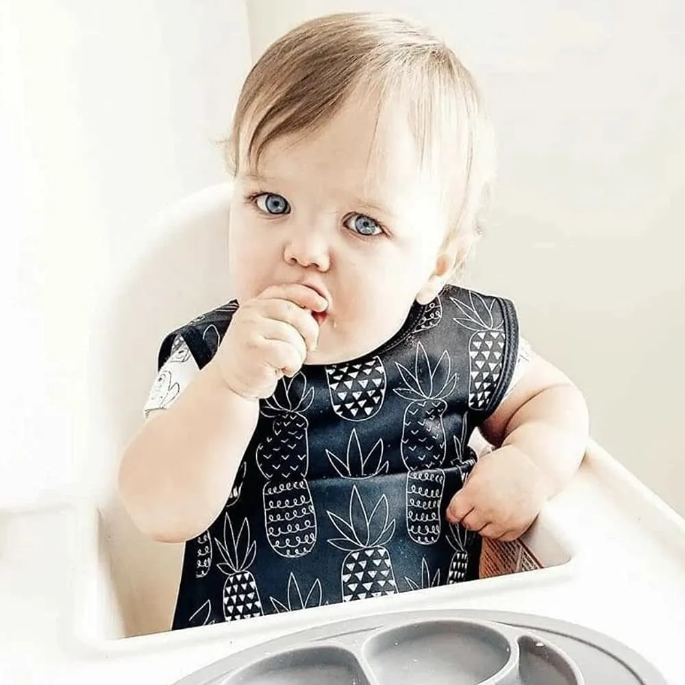 BapronBaby Pineapple Monochrome Bapron - No Neck Tie Safer Bib for Baby & Toddler - Soft Waterproof Stain Resistant - Machine Washable - Sz Baby/Toddler 6m-3T
