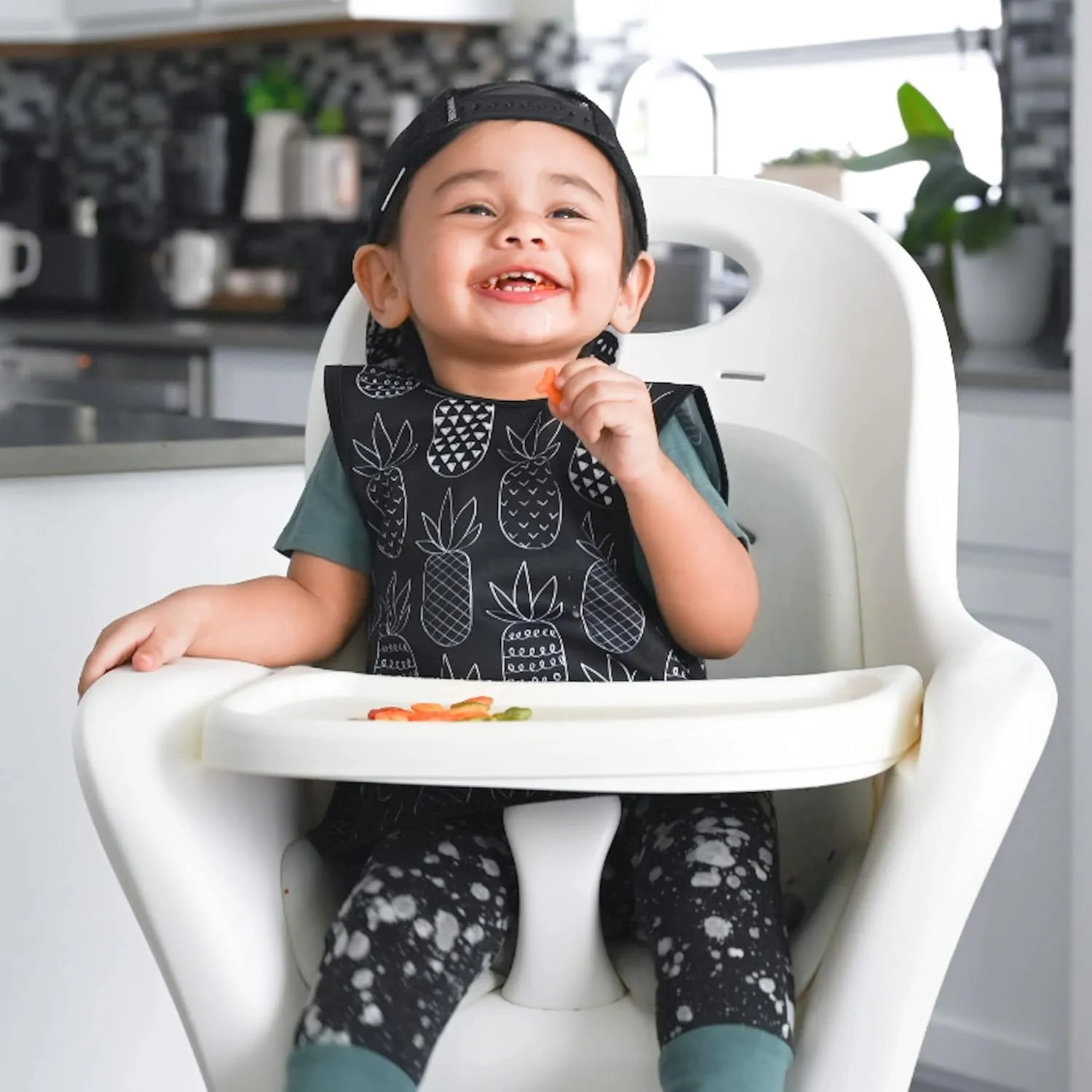 BapronBaby Pineapple Monochrome Bapron - No Neck Tie Safer Bib for Baby & Toddler - Soft Waterproof Stain Resistant - Machine Washable - Sz Baby/Toddler 6m-3T