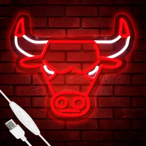 Basketball Team Neon Sign, Light Up Dimmable Bull Basketball Team Logo Hanging USB Powered Led Neon Sign Light for Wall Decor, Bedroom, Party, Man Cave, Birthday Christmas Gift for Chicago Fans
