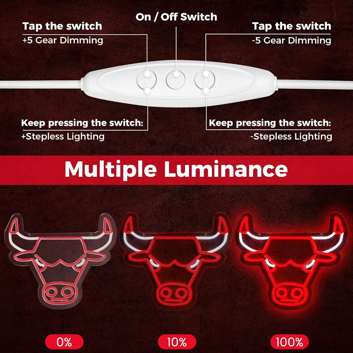 Basketball Team Neon Sign, Light Up Dimmable Bull Basketball Team Logo Hanging USB Powered Led Neon Sign Light for Wall Decor, Bedroom, Party, Man Cave, Birthday Christmas Gift for Chicago Fans
