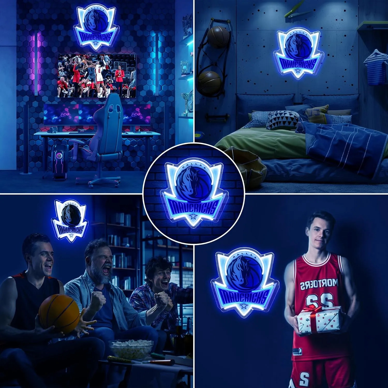 Basketball Team Neon Sign, Sport Light Up Dimmable Dallas Basketball Team Logo Hanging USB Powered Led Neon Sign for Wall Decor, Bedroom, Man Cave, Party, Birthday Christmas Gift for Dallas Fans