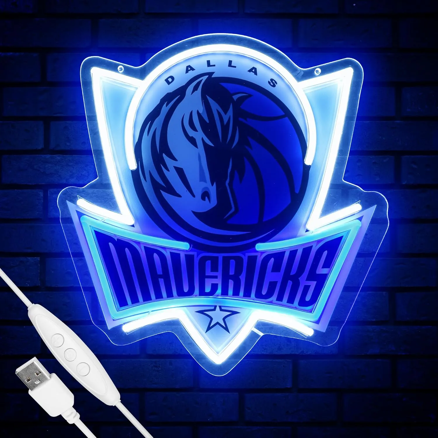 Basketball Team Neon Sign, Sport Light Up Dimmable Dallas Basketball Team Logo Hanging USB Powered Led Neon Sign for Wall Decor, Bedroom, Man Cave, Party, Birthday Christmas Gift for Dallas Fans