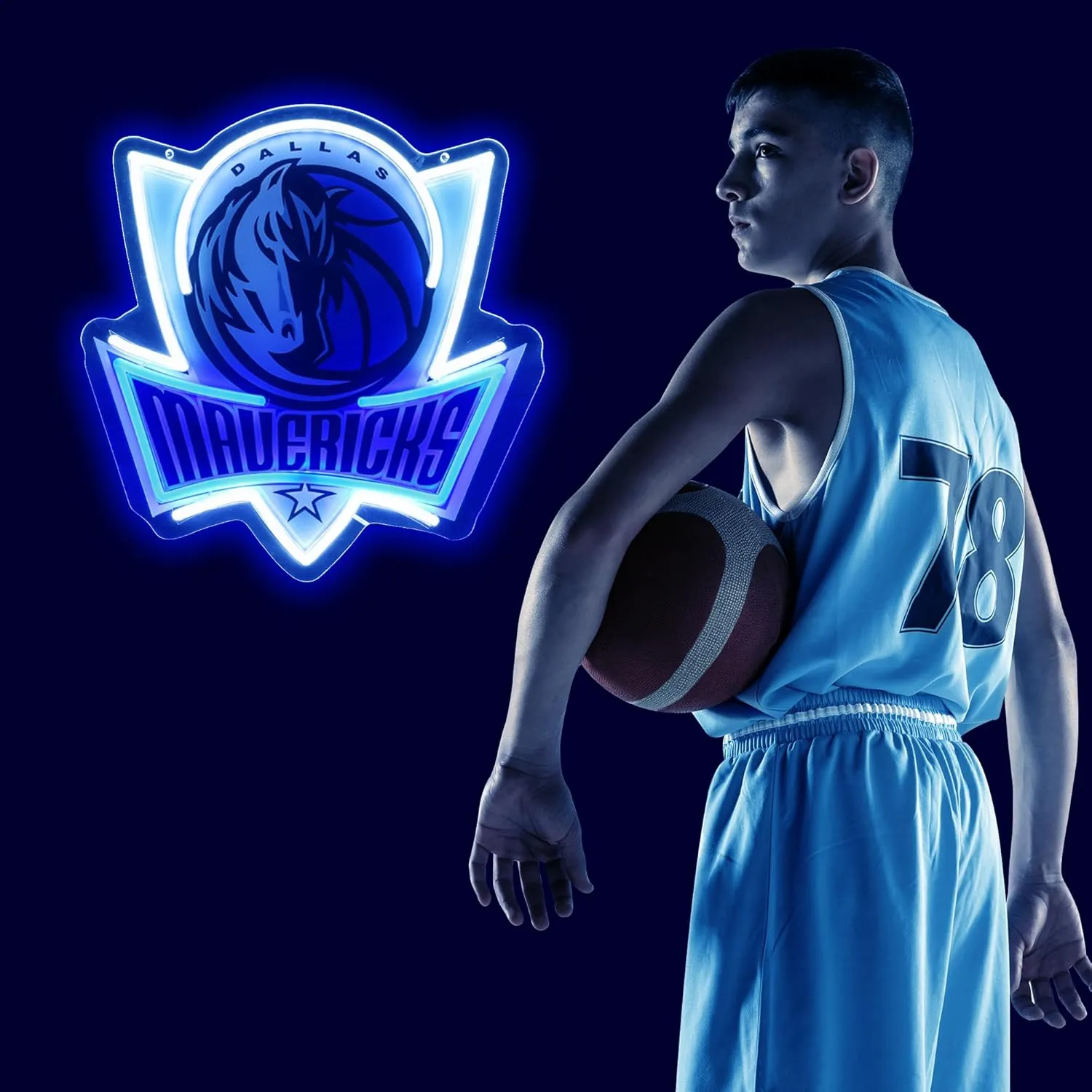 Basketball Team Neon Sign, Sport Light Up Dimmable Dallas Basketball Team Logo Hanging USB Powered Led Neon Sign for Wall Decor, Bedroom, Man Cave, Party, Birthday Christmas Gift for Dallas Fans