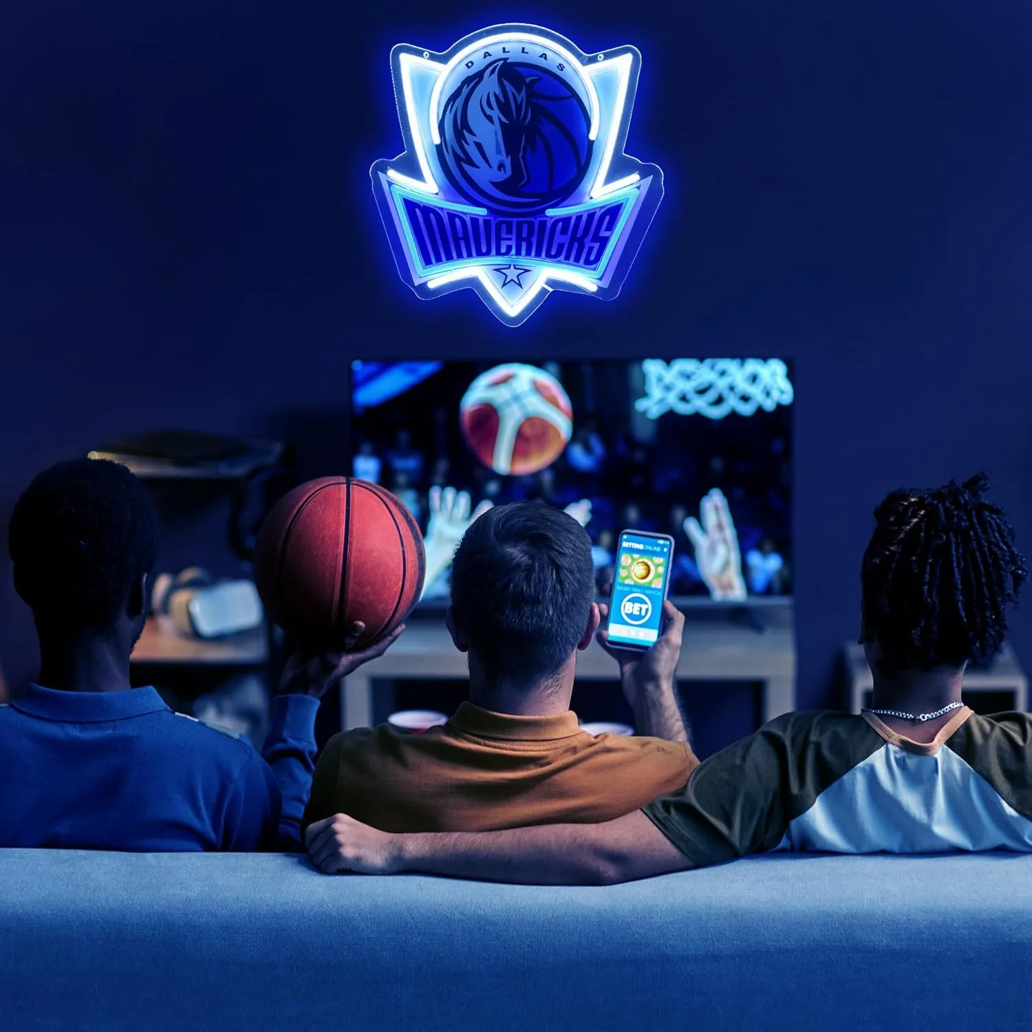 Basketball Team Neon Sign, Sport Light Up Dimmable Dallas Basketball Team Logo Hanging USB Powered Led Neon Sign for Wall Decor, Bedroom, Man Cave, Party, Birthday Christmas Gift for Dallas Fans