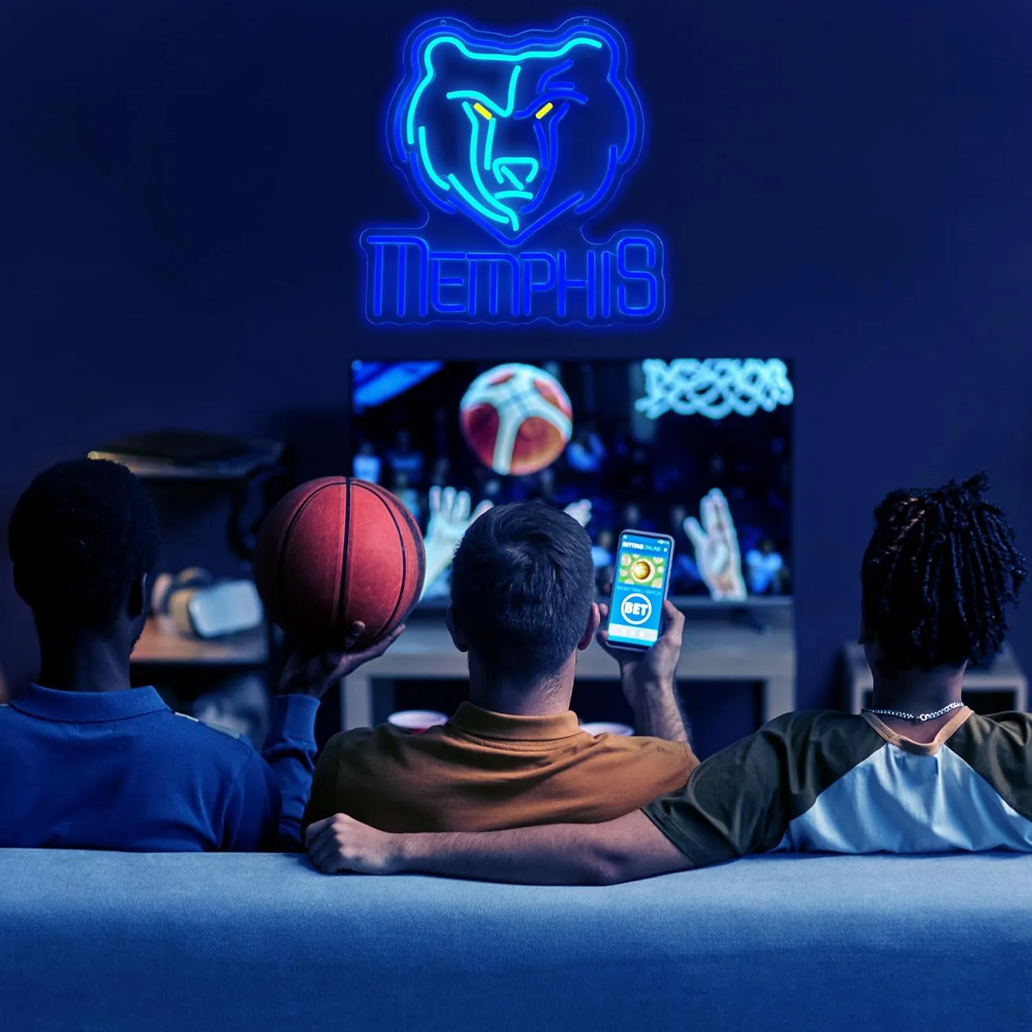 Basketball Team Neon Sign, Sport Light Up Dimmable Memphis Basketball Team Logo Hanging USB Powered Led Neon Sign for Wall Decor, Bedroom, Man Cave, Party, Birthday Christmas Gift for Memphis Fans