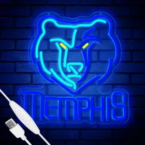 Basketball Team Neon Sign, Sport Light Up Dimmable Memphis Basketball Team Logo Hanging USB Powered Led Neon Sign for Wall Decor, Bedroom, Man Cave, Party, Birthday Christmas Gift for Memphis Fans