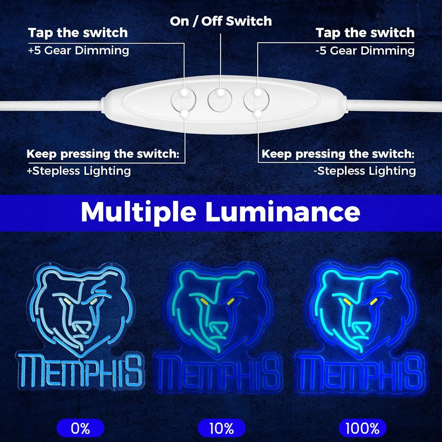 Basketball Team Neon Sign, Sport Light Up Dimmable Memphis Basketball Team Logo Hanging USB Powered Led Neon Sign for Wall Decor, Bedroom, Man Cave, Party, Birthday Christmas Gift for Memphis Fans