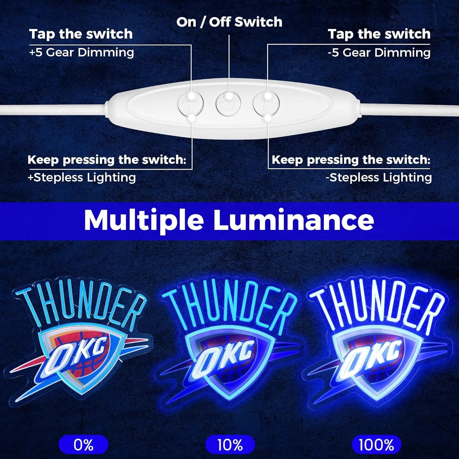 Basketball Team Neon Sign, Sport Light Up Dimmable OKC Basketball Team Logo Hanging USB Powered Led Neon Sign for Wall Decor, Bedroom, Man Cave, Party, Birthday Christmas Gift for Oklahoma City Fans