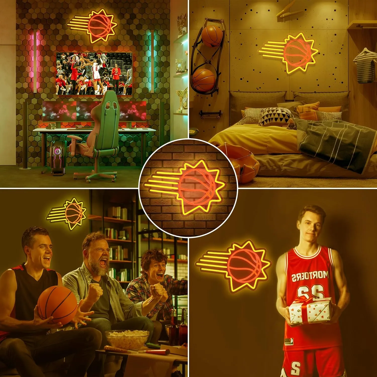 Basketball Team Neon Sign, Sport Light Up Dimmable Phoenix Basketball Team Logo Hanging USB Powered Led Neon Sign for Wall Decor, Bedroom, Man Cave, Party, Birthday Christmas Gift for Phoenix Fans