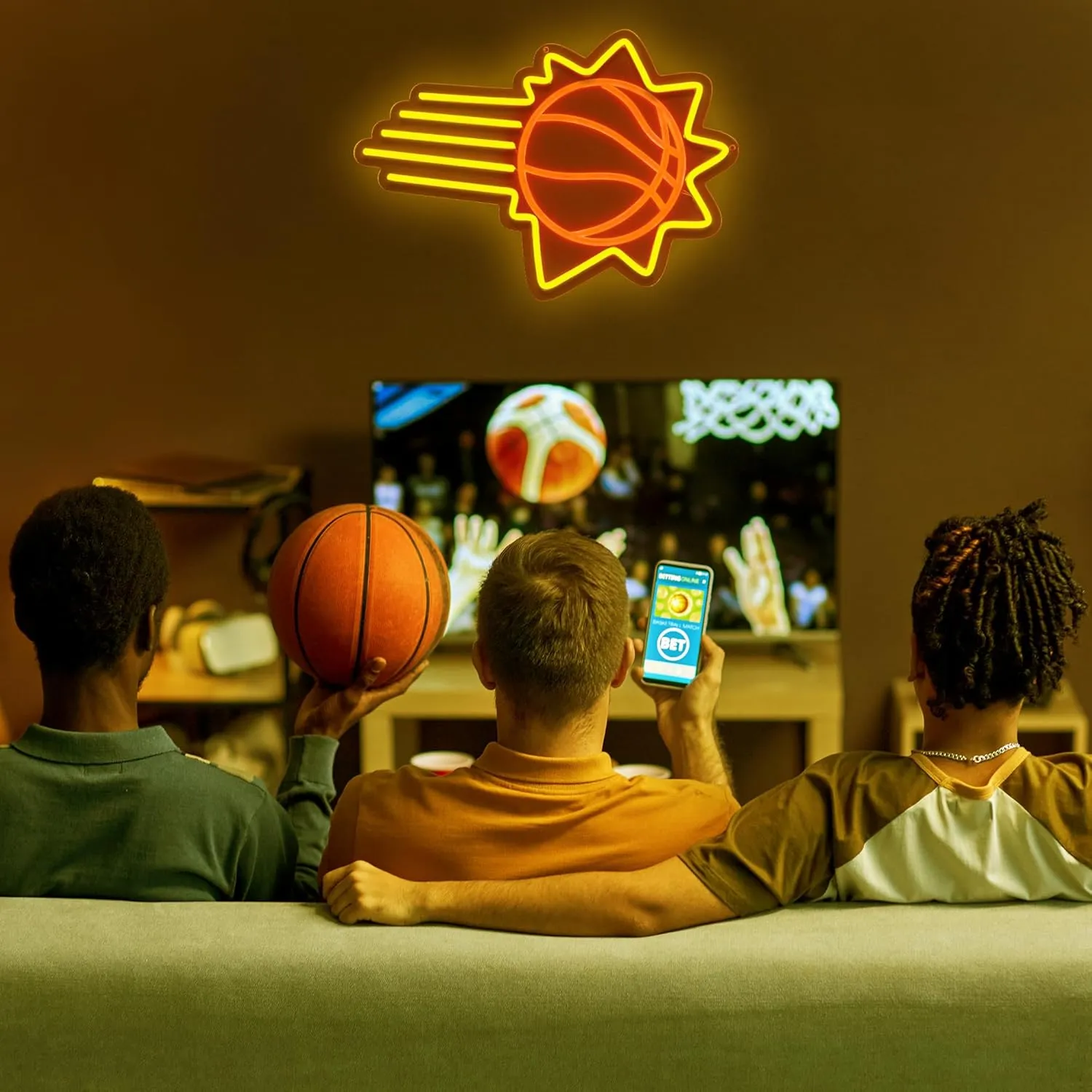 Basketball Team Neon Sign, Sport Light Up Dimmable Phoenix Basketball Team Logo Hanging USB Powered Led Neon Sign for Wall Decor, Bedroom, Man Cave, Party, Birthday Christmas Gift for Phoenix Fans