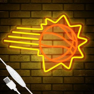 Basketball Team Neon Sign, Sport Light Up Dimmable Phoenix Basketball Team Logo Hanging USB Powered Led Neon Sign for Wall Decor, Bedroom, Man Cave, Party, Birthday Christmas Gift for Phoenix Fans