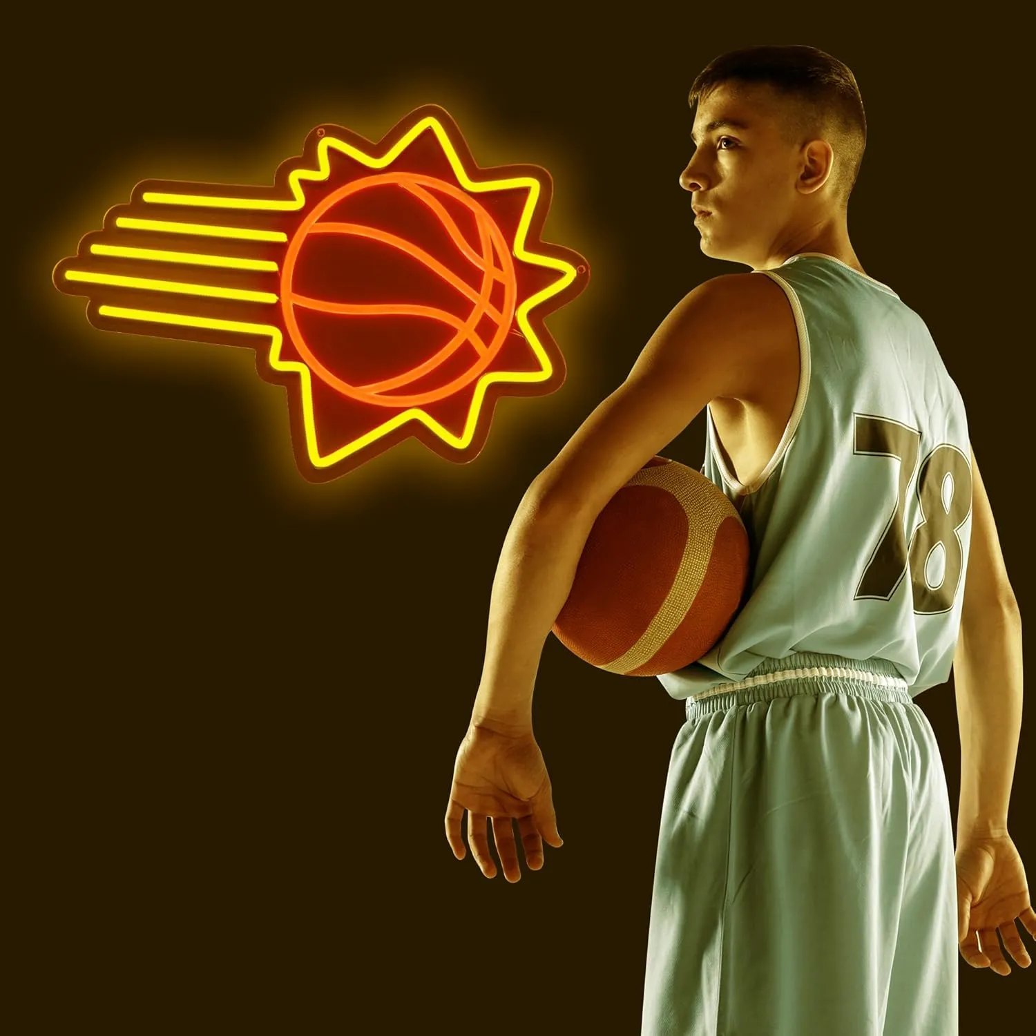 Basketball Team Neon Sign, Sport Light Up Dimmable Phoenix Basketball Team Logo Hanging USB Powered Led Neon Sign for Wall Decor, Bedroom, Man Cave, Party, Birthday Christmas Gift for Phoenix Fans