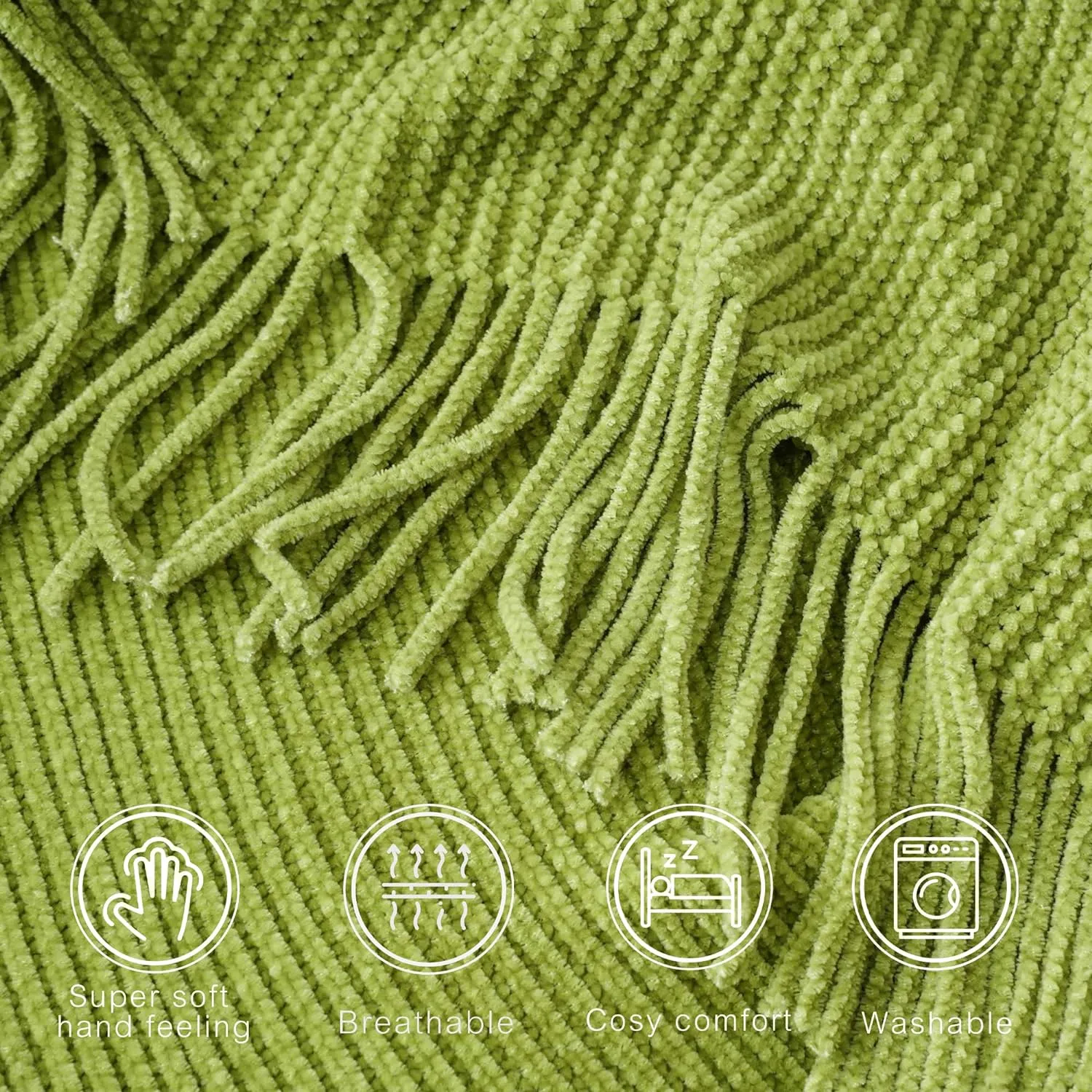 BATTILO HOME Apple Green Throw Blanket for Couch, Soft Chenille Knit Throws with Tassels for Home Decor, Spring Green Throws for Couch Cover, 50"x60"