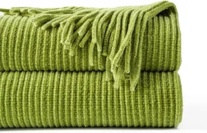 BATTILO HOME Apple Green Throw Blanket for Couch, Soft Chenille Knit Throws with Tassels for Home Decor, Spring Green Throws for Couch Cover, 50"x60"