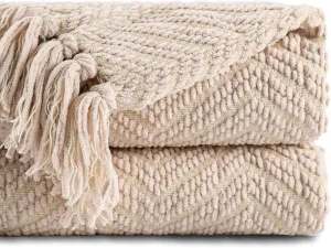 BATTILO HOME Beige Throw Blanket for Couch, Knitted Beige Blanket for Bed, Neutral Throw Blanket Warm Decorative Tan Throw Blankets for Sofa Living Room, 50" x 60"